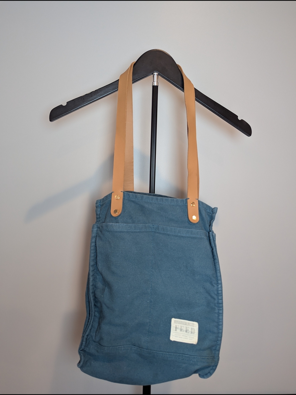 FEED Market Tote Bag Sturdy Canvas Organizer Reusable Teal Multi Pockets
